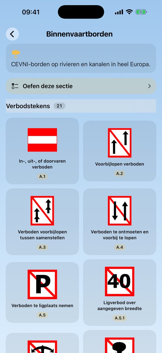 Officiële CEVNI-vaarwegtekens